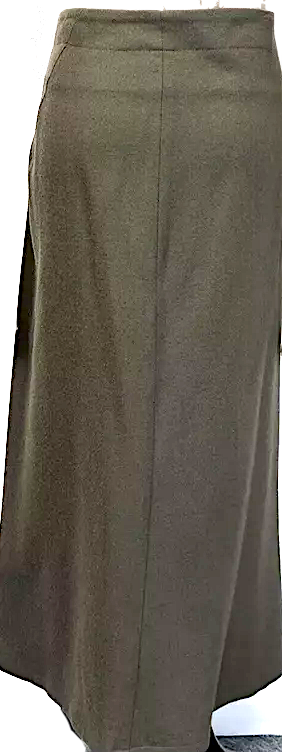 Yohji Yamamoto Japan. Olive Green Wool Skirt, Front Pleat, Belted, Maxi Length