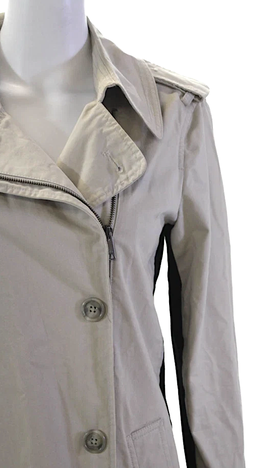 DONNA KARAN DKNY Beige Cotton Collared Belted Zip Up Mid-Length Jacket