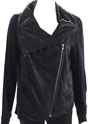 Helmut Lang NY. Black Polymaide Blend Notched Lapel Asymmetrical Zip Motorcycle Jacket