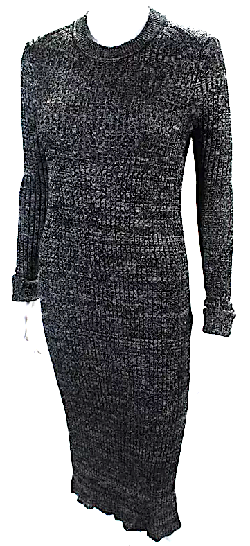 Isabel Marant Paris. Black Knit Long Sleeved Side Slit Midi Sweater Dress