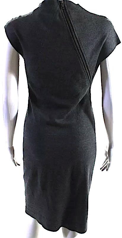 Helmut Lang NY. Gray Wool High Neck Sleeveless Expose Zip Dress