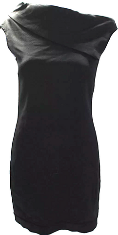 Helmut Lang NY. Black Jersey Asymmetrical Neck Ruched Bodycon Dress