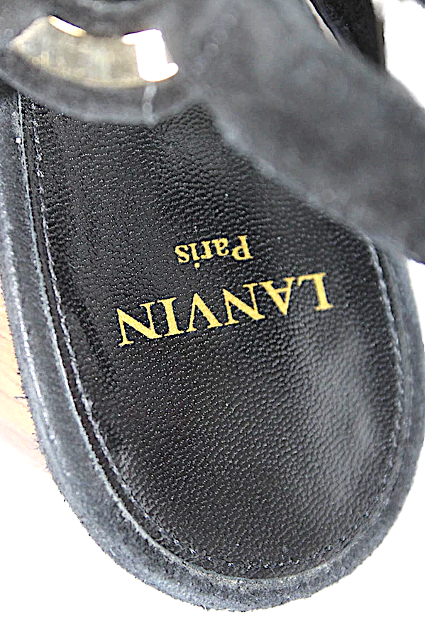Lanvin Paris. Black Suede Platform Ankle Buckle Open Toe Sandals Size 39
