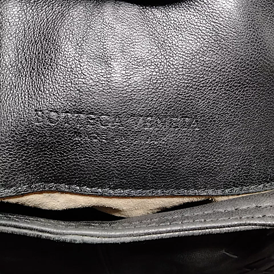 Bottega Veneta Italy. Black Lambskin Intrecciato Details Hobo Style Double Strap Shoulder Bag