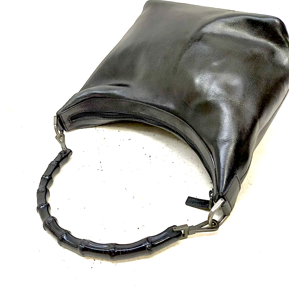Gucci Italy. Black Bamboo Black Leather Shoulder Bag
