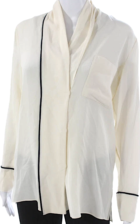Derek Lam NYC. Vintage Ivory Silk V-Neck Long Sleeve Blouse