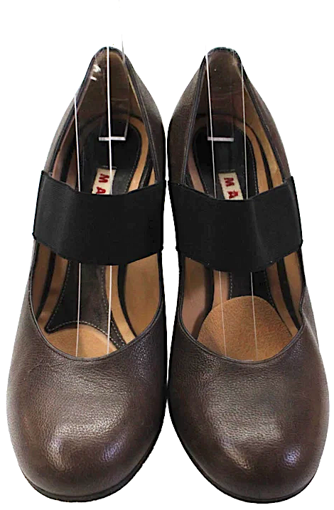 Marni Italy. Brown Leather High Heel Single Strap Mary Jane Pumps Size 38IT, SZ 7.5-8 USA