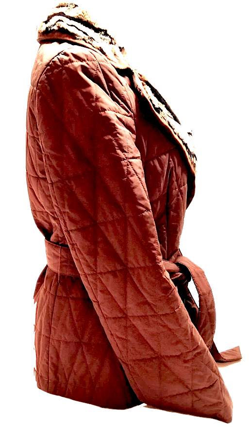 Ferragamo Italy. Fur Collar, PolyTech Brown/Burnt Sienna Color Tie Jacket