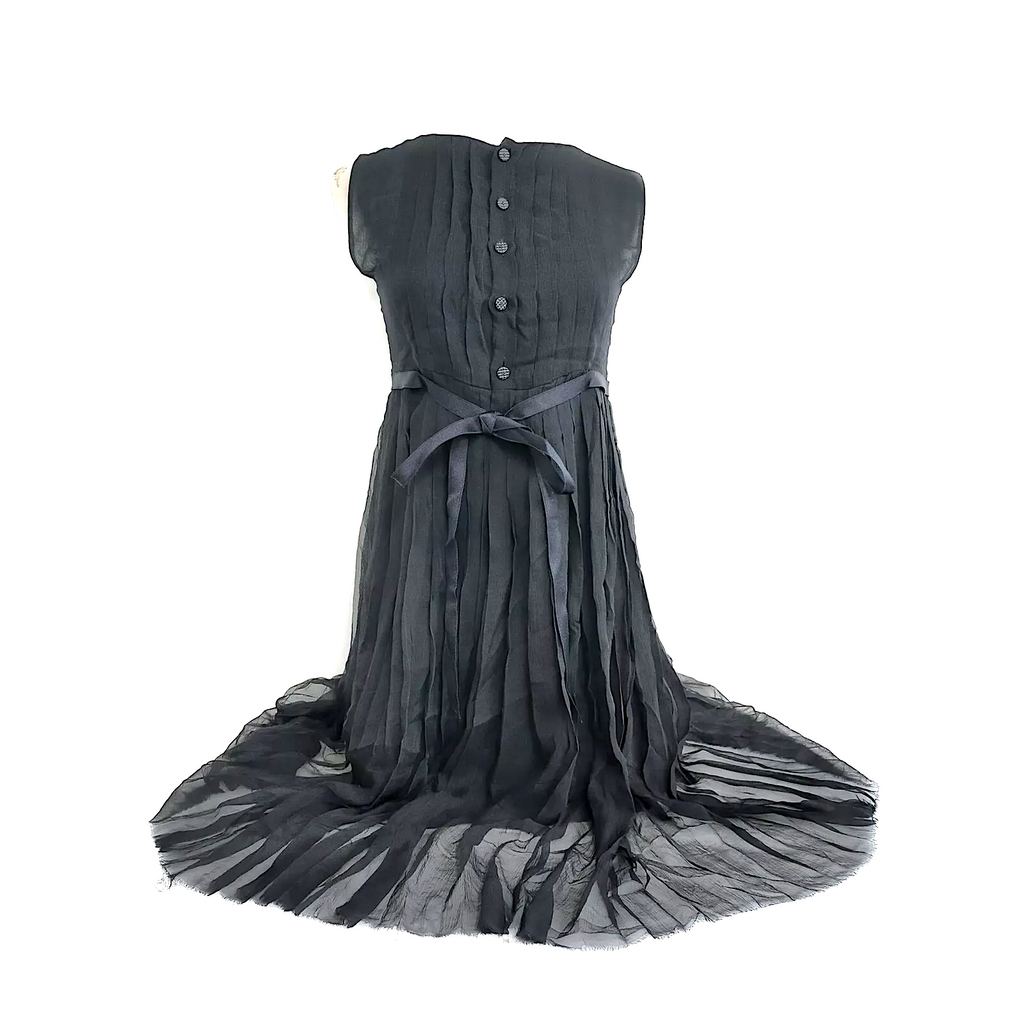 Chanel Paris. Black Sillk Belted Long Dress