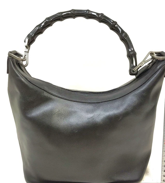 Gucci Italy. Black Bamboo Black Leather Shoulder Bag