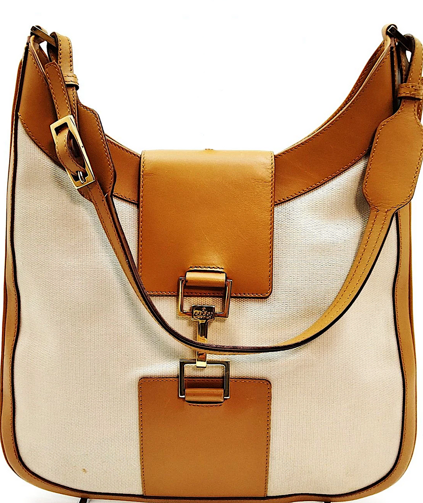 GUCCI ITALY. Vintage Canvas/Leather Shoulder Bag / Hand Bag