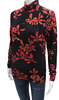 Dries Van Noten Belgium. Black/Red Floral Print Turtleneck Blouse