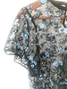 UNITED TOKYO JAPAN. Black Blue Semi-Sheer Embroidered Floral Short Sleeve Blouse