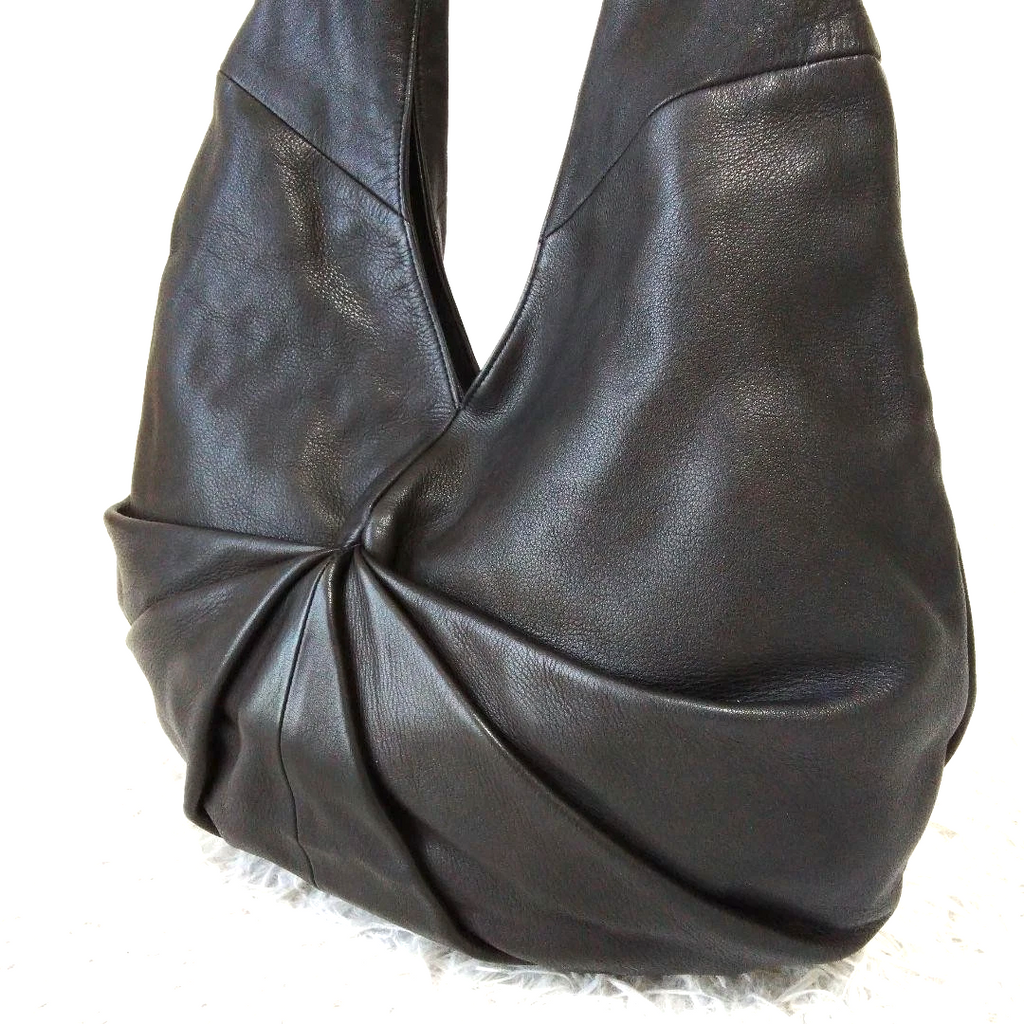 Kawa-kawa Japan. Black Leather One-Shoulder Hobo Style Shoulder Bag