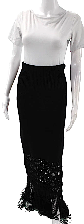 Christopher Esber Sydney. Black Knit Fringe Trim Long Strapless Dress