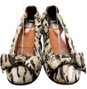Lanvin Paris. Brown Canvas Slip On Animal Printed Bow Ballet Flats