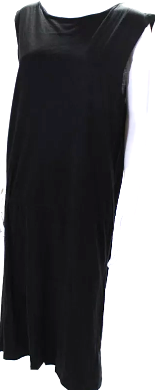 La Garconne Moderne Black Cotton Lightweight Drawstring Waist Long Dress