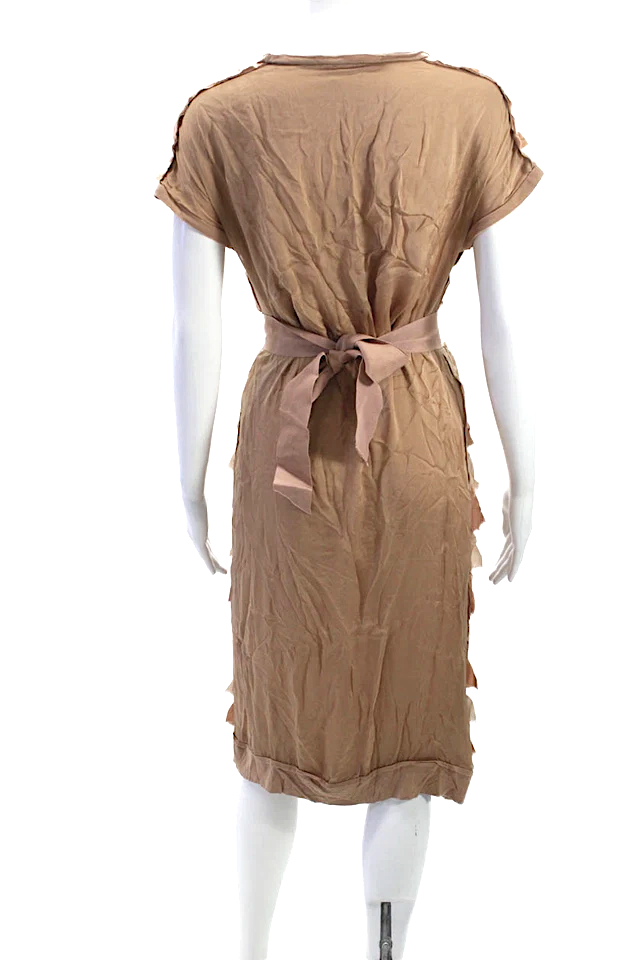 Lanvin Paris.  Beige Viscose Short Sleeve Midi Sheath Dress