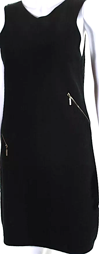 Chanel Paris. Black Cotton Knit V Neck Sleeveless Sheath Dress