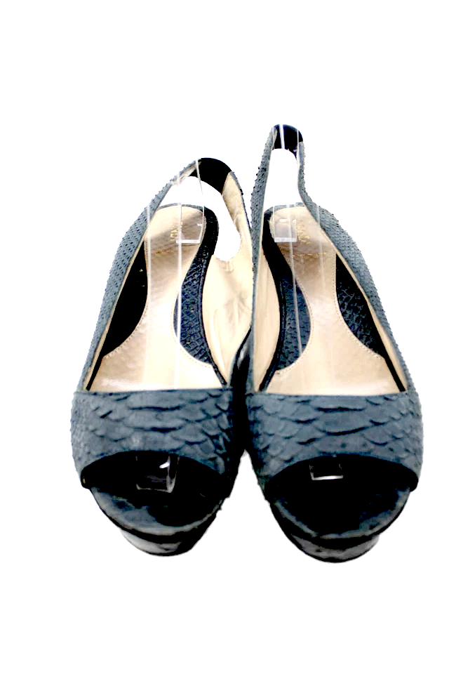 Fendi Italy. Gray Wedge Heel Platform Snake Embossed Slingback Sandals  Size 40