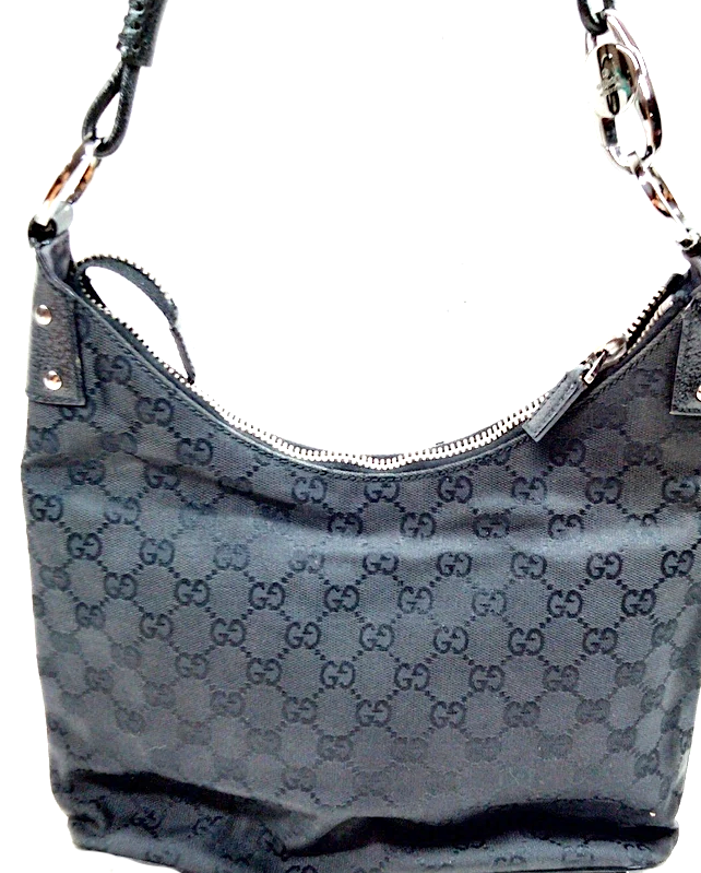 GUCCI ITALY. Vintage Black Canvas Logo Bag