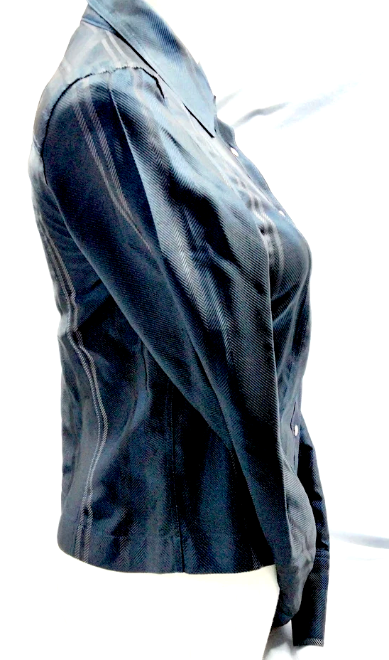 Gucci Italy. Navy Blue Acetate Silk Top