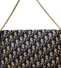 Christian Dior Paris. Navy Blue Leather and Canvas Hand Bag / Shoulder Bag
