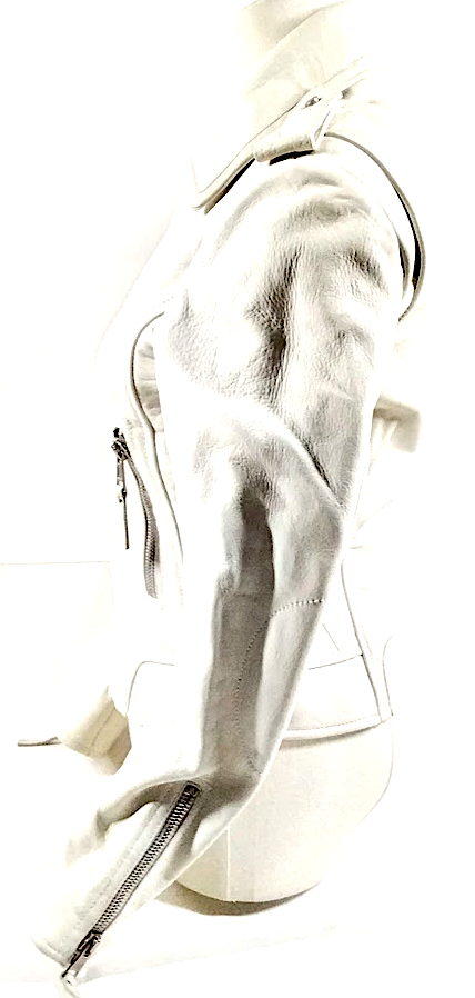 BALENCIAGA PARIS. Off White/Cream Color Leather Moto Style Jacket