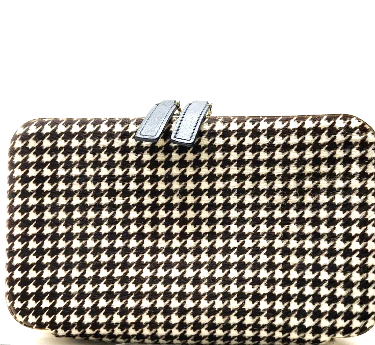 Roger Vivier Paris. NWOT. Ponyhair Fur Houndstooth Pattern Clutch Bag