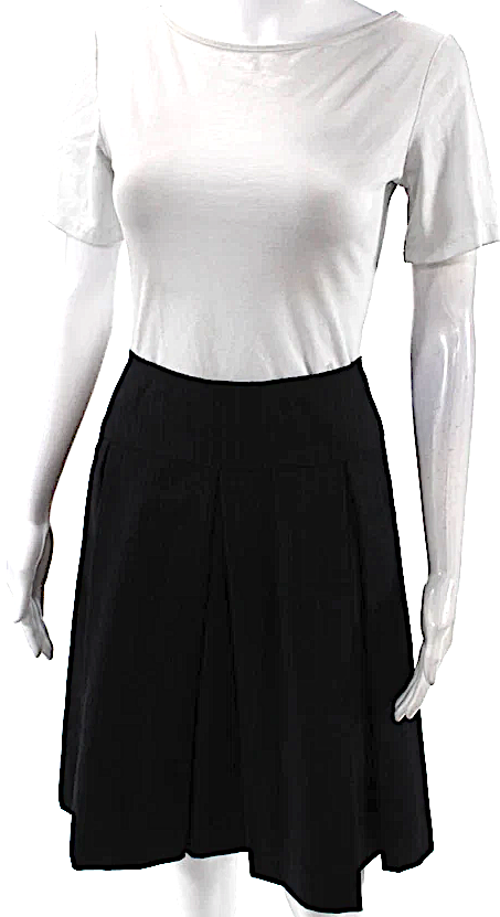 Prada Italy. Midnite Blue Wool Pleated Pinstriped High Waisted Midi Skirt