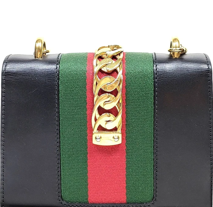 Gucci Italy. Vintage 2016 Collection Gold Chain Strap Black Leather Mini Shoulder Bag