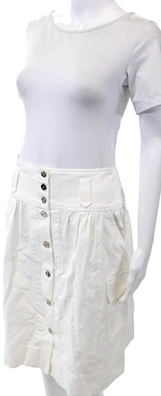 Dolce & Gabbana ITALY. White Cotton Textured Button Zip Lined Casual Skirt