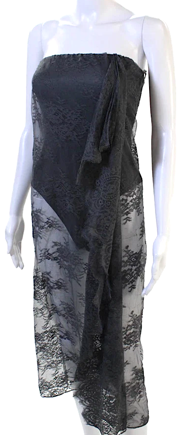 Christopher Esber Sydney. Black Strapless Semi-Sheer Slip Dress