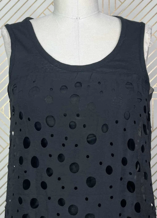 Liviana Conti Italy. Black Circle Cutout Sleeveless Tank Dress