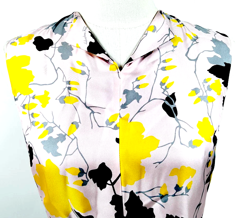 Ferragamo Italy. Vintage Silk/Mixed Material Floral Print Dress