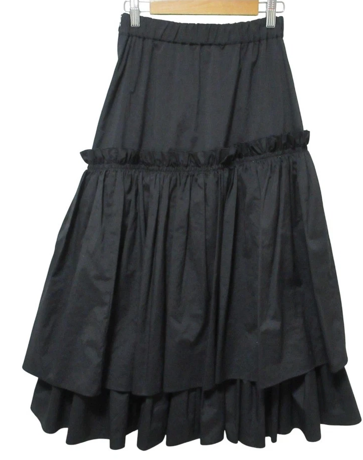 UNITED ARROWS JAPAN. Black Long Flared Asymmetric Frill Skirt