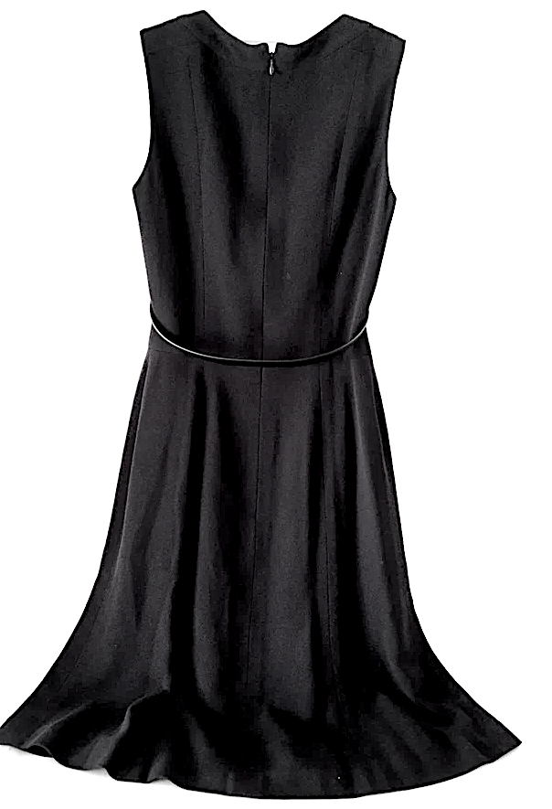 Chanel Paris. Black Wool Silk Lining Flare Chanel Belted Dress