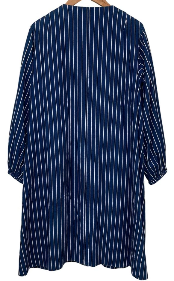 YAB-YUM JAPAN. Navy Stripe Pattern Cotton No-collar Long Coat/Dress