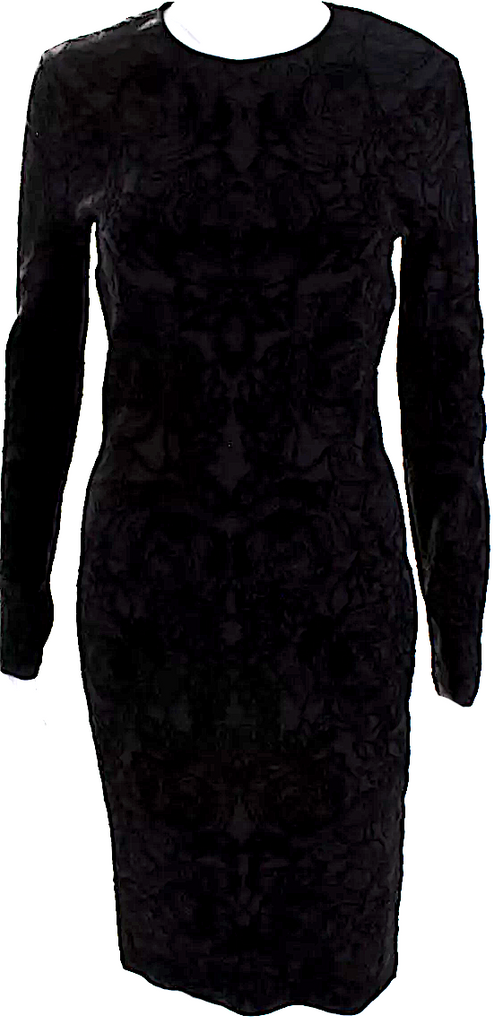 Alexander McQueen UK. Wine Textured Printed Crew Neck Sweater Dress