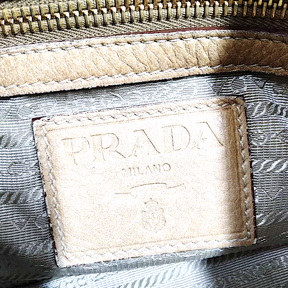 Prada Italy. Beige Brown Leather Medium Size Shoulder Bag