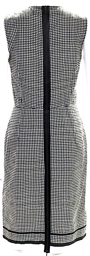 Lanvin Paris. Black/White Cotton Polka Dot Darted Zipped Midi Sheath Dress