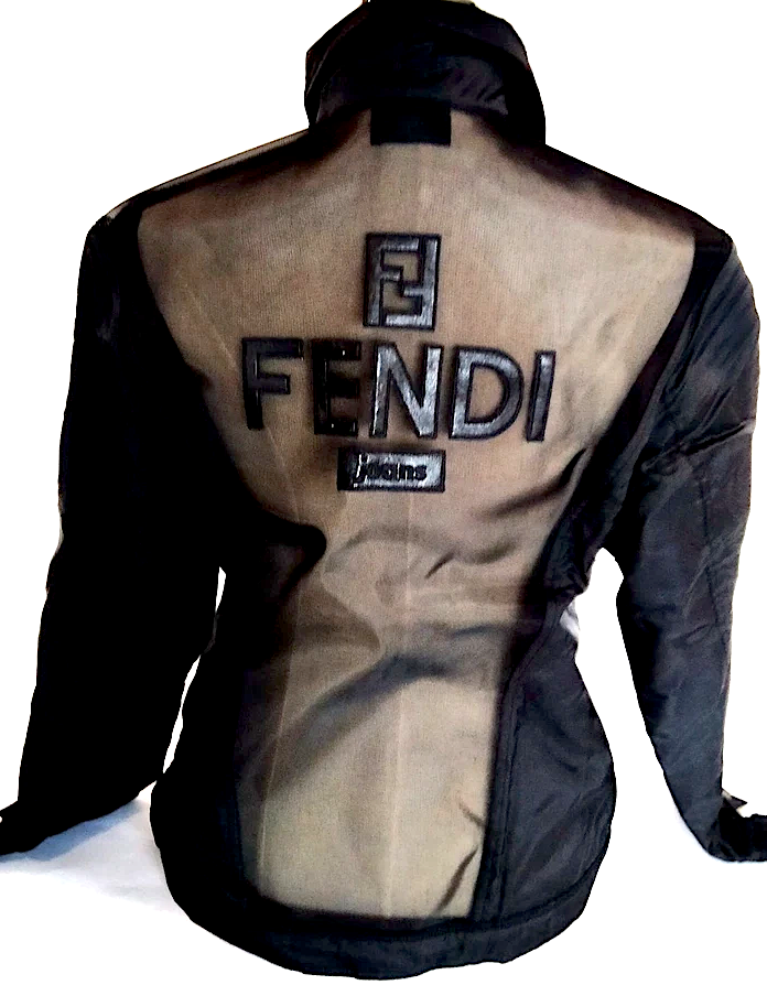 Fendi ITALY. Black Nylon Back FENDI LOGO Jacket