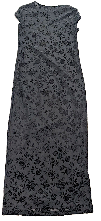 Donna Karan. DKNY. Vintage 90s Black Velour Burnout Dress