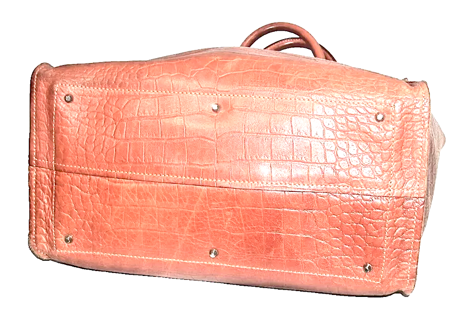 CHLOE PARIS. "Cyndi" Burnt Orange Soft Leather Croc Embossed Suede Interior Shoulderbag by Phoebe Philo