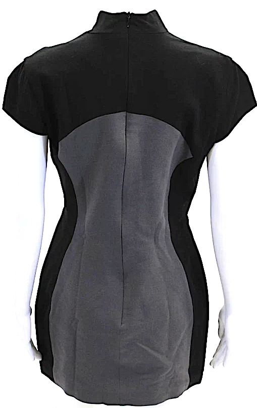 Gareth Pugh UK. NEW W/TAGS. Black/Gray Back Zip Short Sleeve Mock Neck Mini Dress