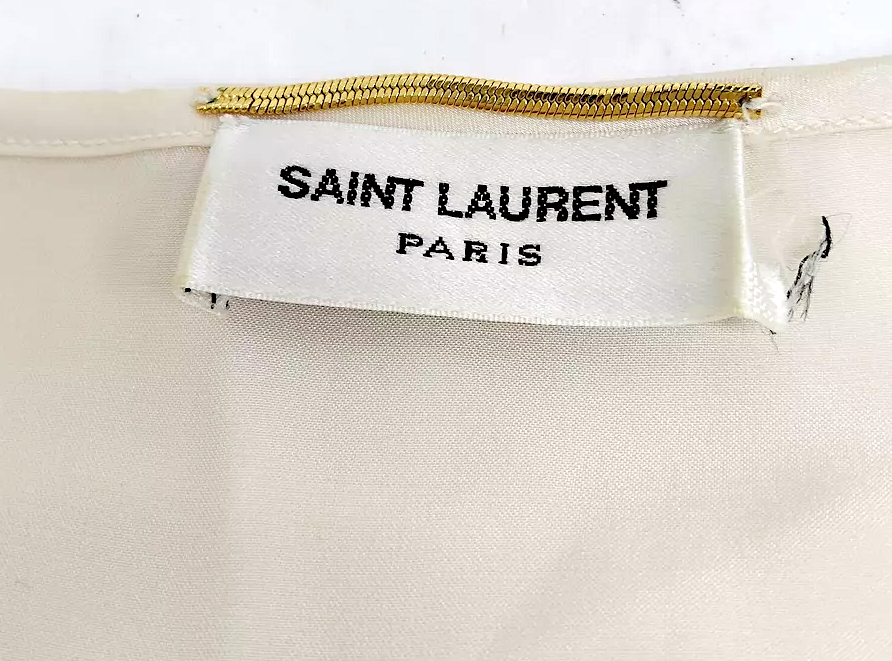 Saint Laurent Paris. Cream Silk Blouse w/Tie Top