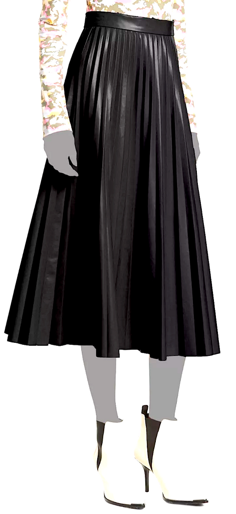 Maison Margiela Paris. NEW W/O TAG Black Pleated Faux Leather Pleated Midi Skirt