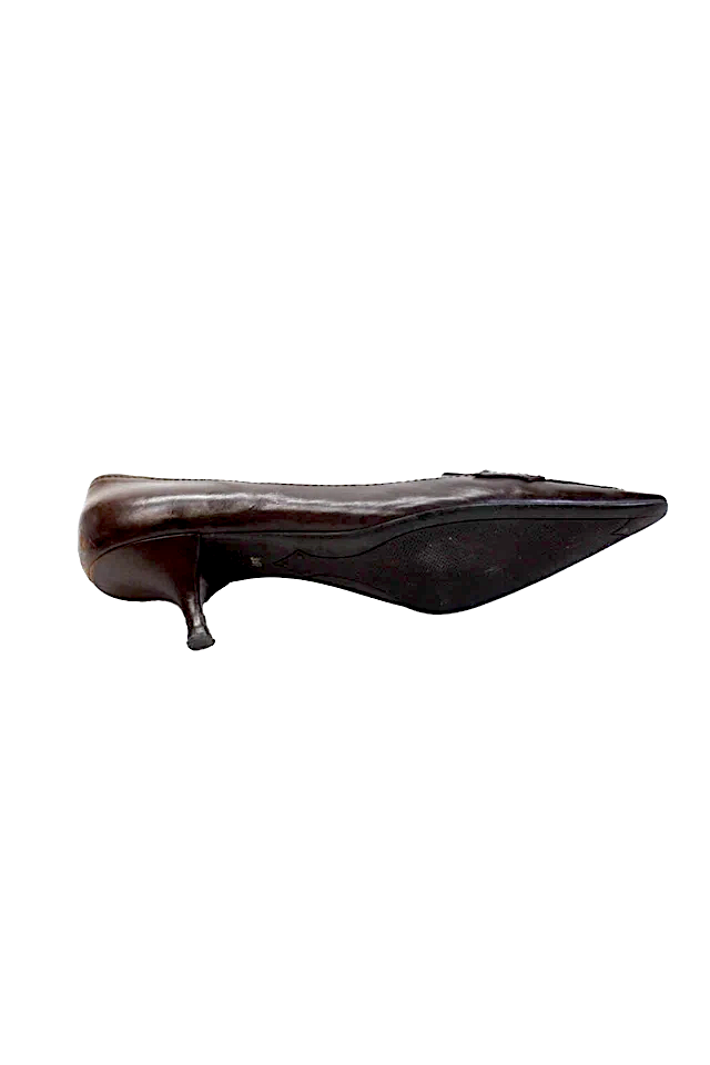 Prada Italy. Walnut Brown Leather Loafer Pointed Toe Pumps  Size 39.5 9.5