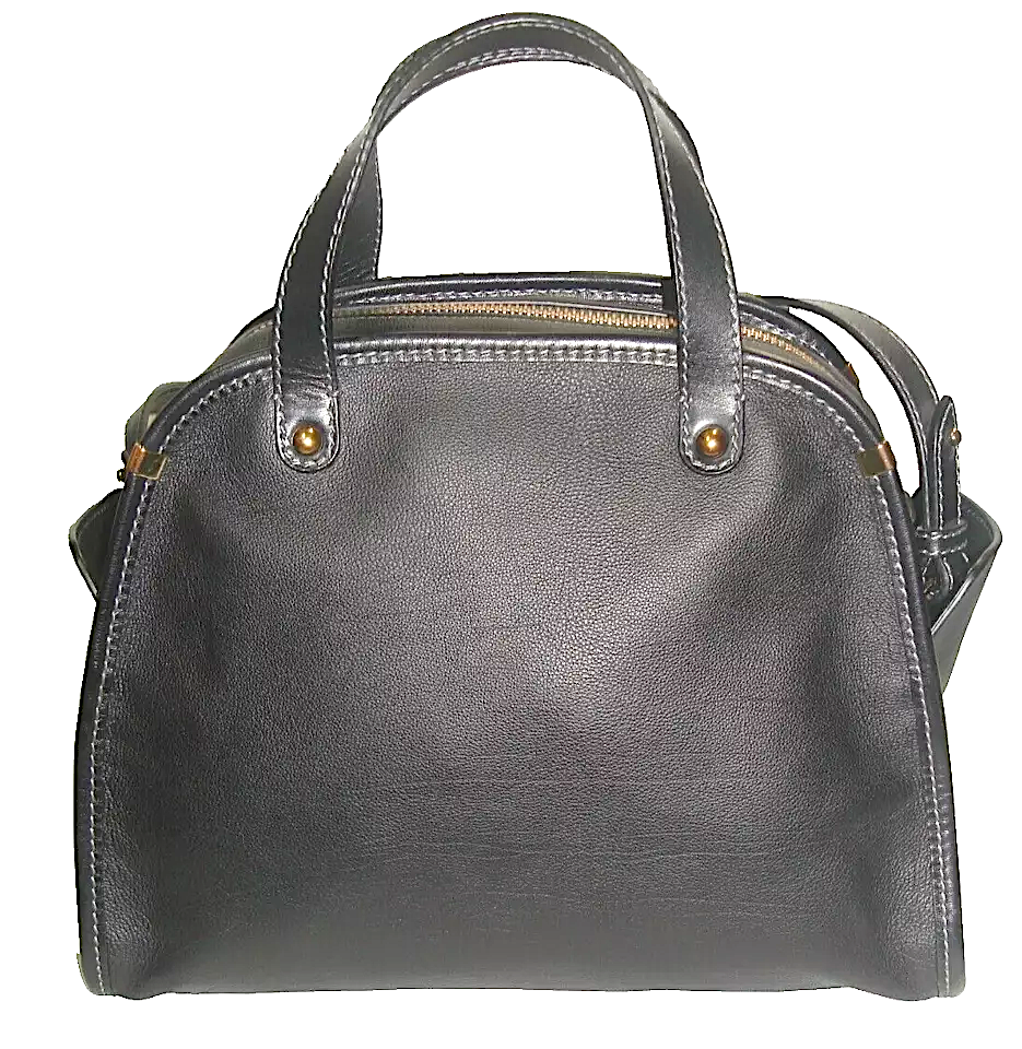 Chloe Paris. Black/Dark Gray Leather Contrast Stitching Side Pockets Shoulder Bag / Crossbody Bag