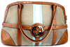 GUCCI ITALY. GG Logo Brown Leather Beige Canvas Shoulder Bag / Handbag